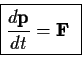 \begin{displaymath}\fbox{$\displaystyle
{{d{\bf p}}\over{dt}}={\bf F}
$ }
\end{displaymath}